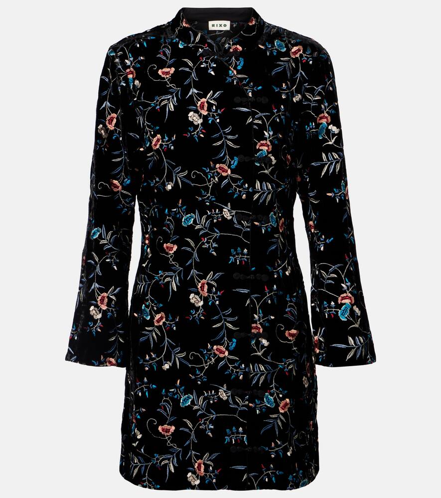 

Вышитое бархатное мини-платье Delphina Rixo, Botanical Embroidery Black