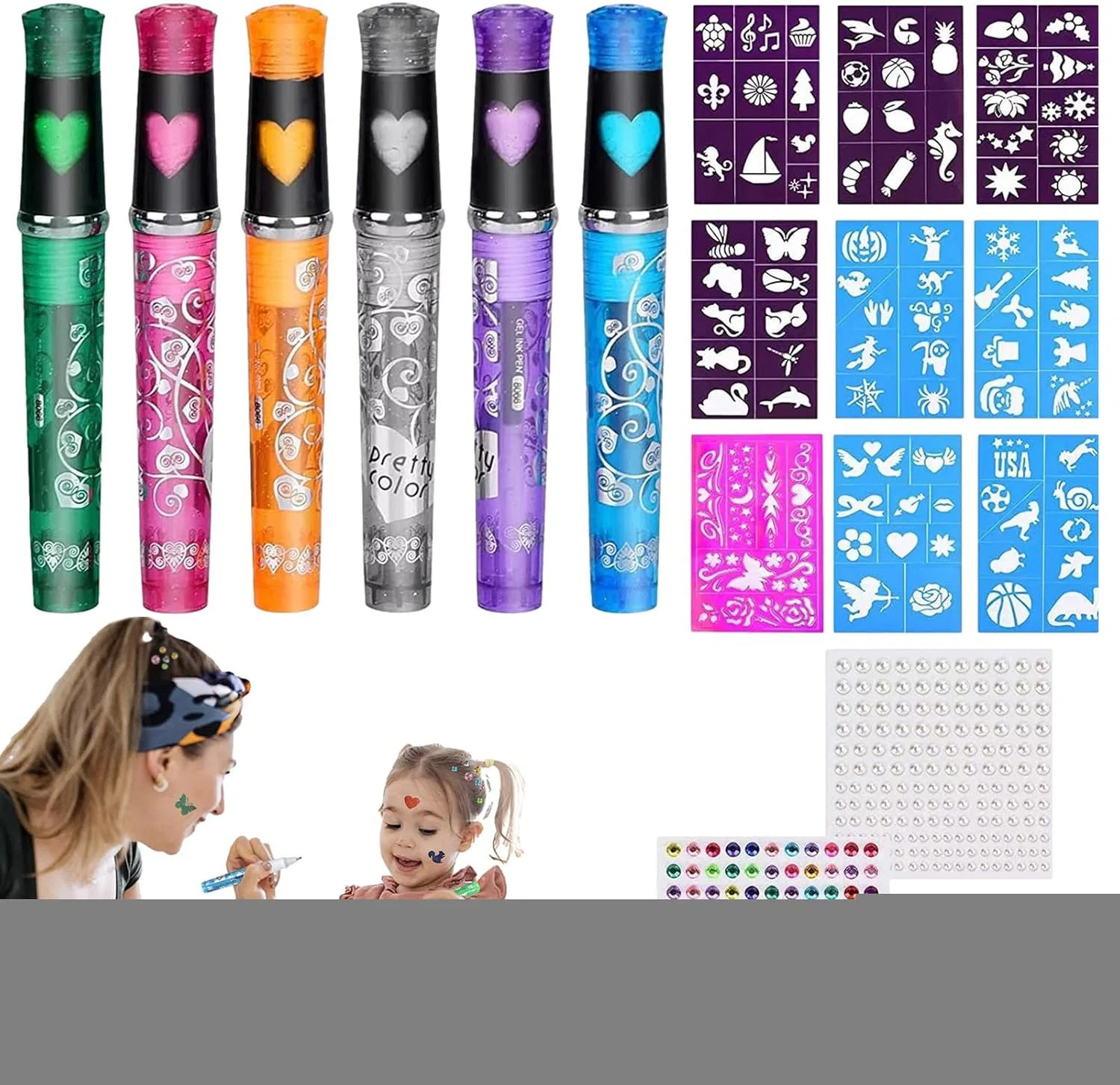 Набор для аквагрима Face Paint Stick с 9 трафаретами 6 цветов, 1 шт