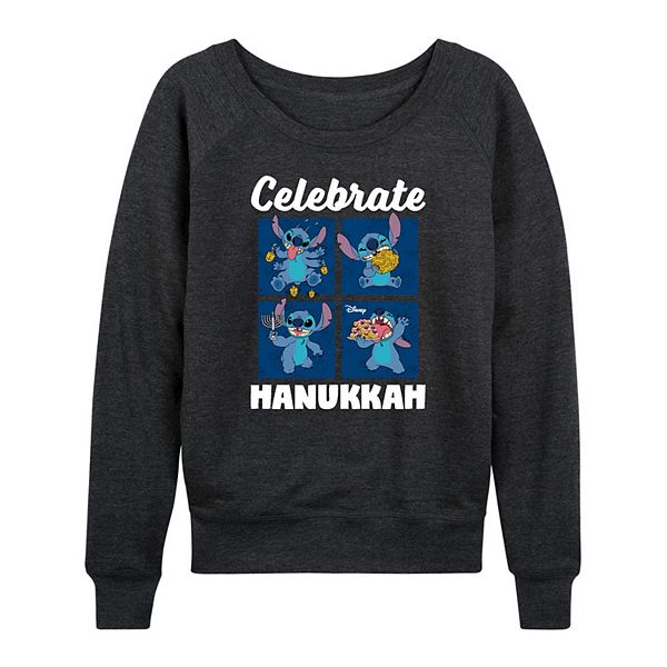 

Женская футболка Lilo & Stitch Celebrate Hanukkah с длинным рукавом из френч терри Disney, Heather Charcoal