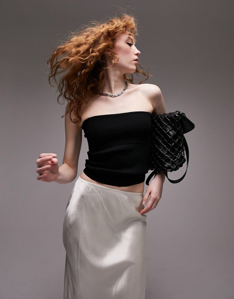 

Черное вязаное бандо с отворотом Topshop
