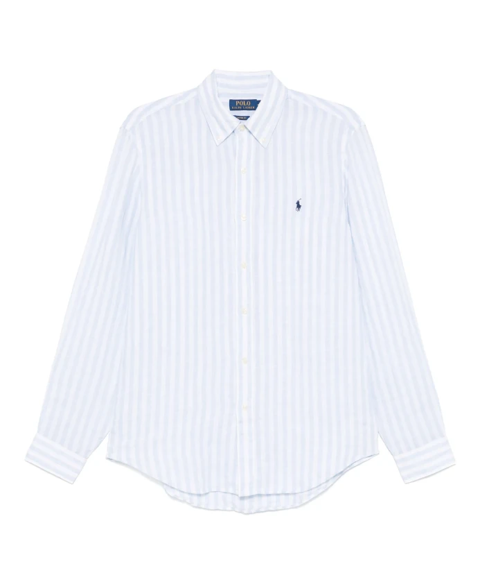 

Полосатая льняная рубашка Polo Ralph Lauren, синий