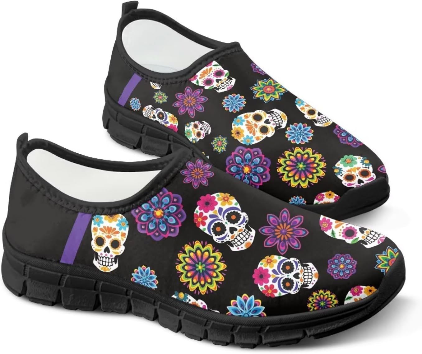 

Женские кроссовки Fonplted без шнурков для прогулок, модные повседневные кроссовки, обувь на Хэллоуин для взрослых унисекс, Fashion Skull Print