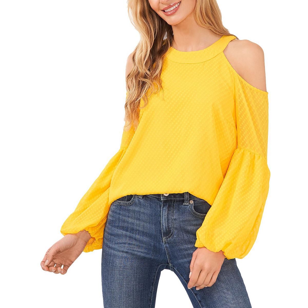 

Женская блузка с узором «замочная скважина» в горошек CeCe, цвет saffron yellow