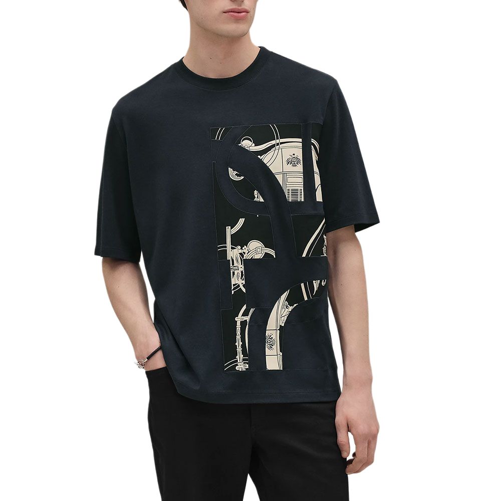 

Hermes Мужская футболка морского синего цвета с круглым вырезом, умеренно прямой крой, Синий, Hermes Мужская футболка морского синего цвета с круглым вырезом, умеренно прямой крой