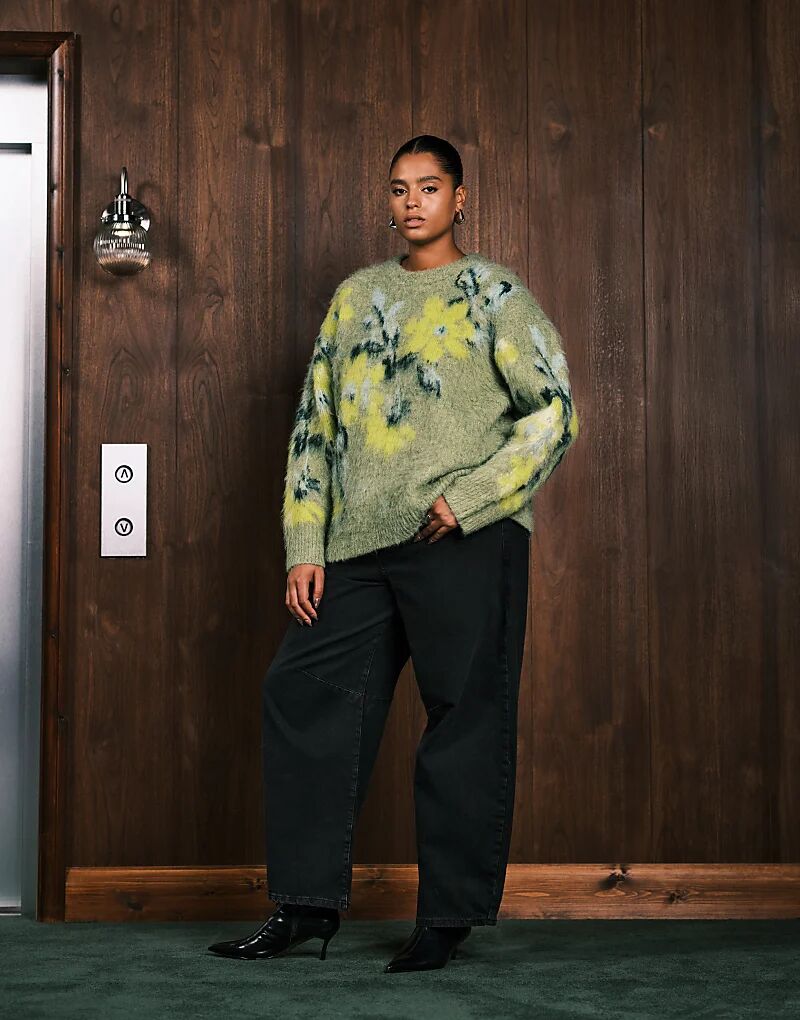 

Джемпер Curve с начесом и цветочным принтом ASOS DESIGN в цвете шалфея