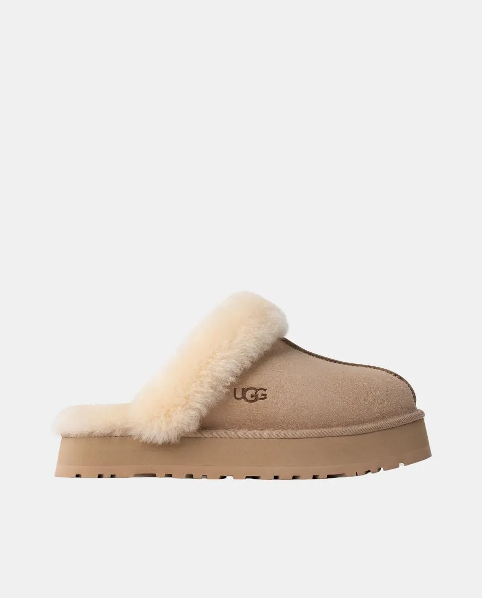 Женские туфли DISQUETTE из кожи и меха снаружи UGG, светло-коричневый