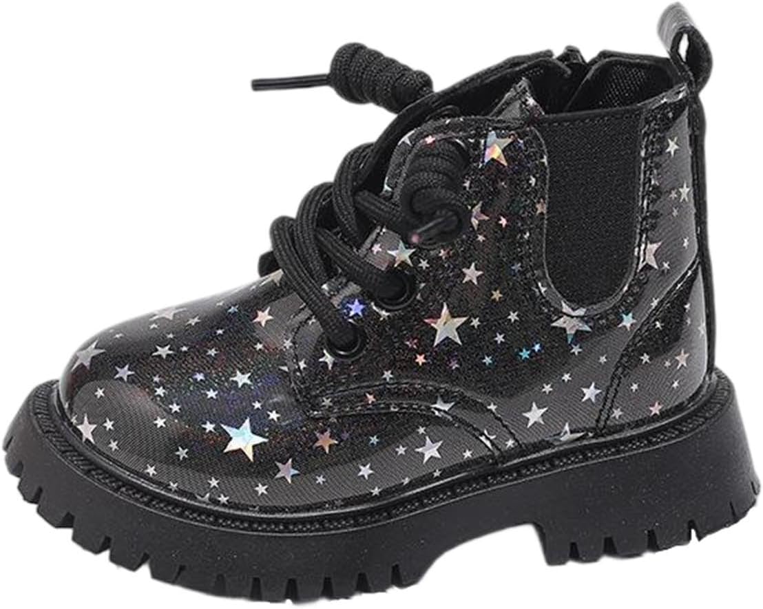 

Ботинки на щиколотку для девочек-подростков с шнуровкой, верховая обувь, искусственная кожа, боковая молния, подошва с протектором, ботиночки для маленьких детей Zzalalana, Black