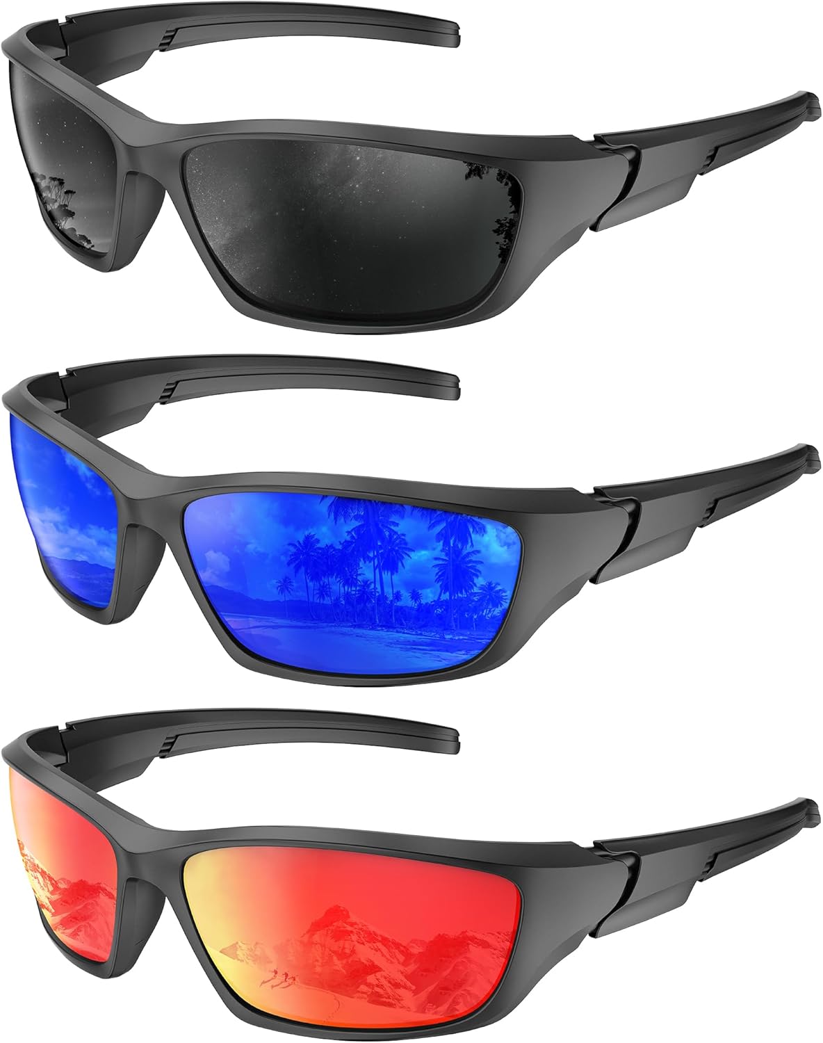 

KALIYADI Поляризованные солнцезащитные очки для мужчин и женщин: спортивные солнцезащитные очки с защитой UV400 для езды на велосипеде, рыбалки и бега, A03-black+dark Blue+red