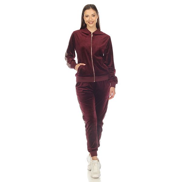 

Женский велюровый костюм из 2 предметов с полоской из искусственной кожи Wm Fashion, Burgundy