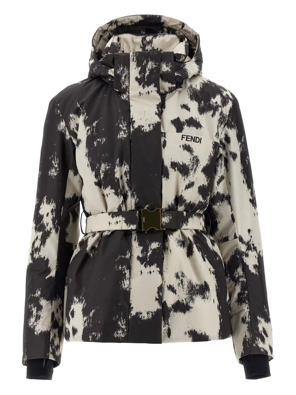 

Горнолыжная куртка с пряжкой-ремнем и капюшоном Fendi, черный