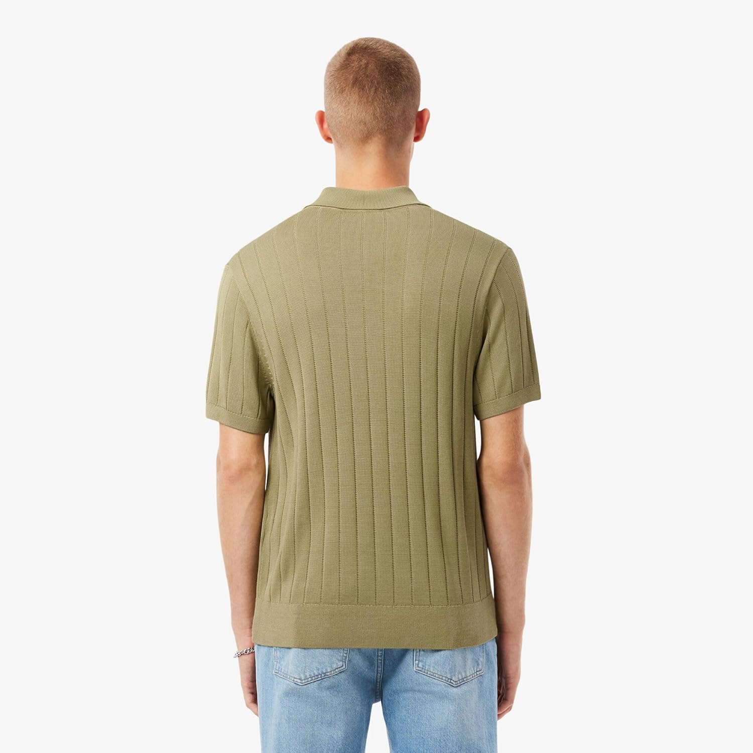Мужской свитер Lacoste (официальный) из трикотажной резинки высокой плотности. Рубашка-поло, зеленый — фото 3