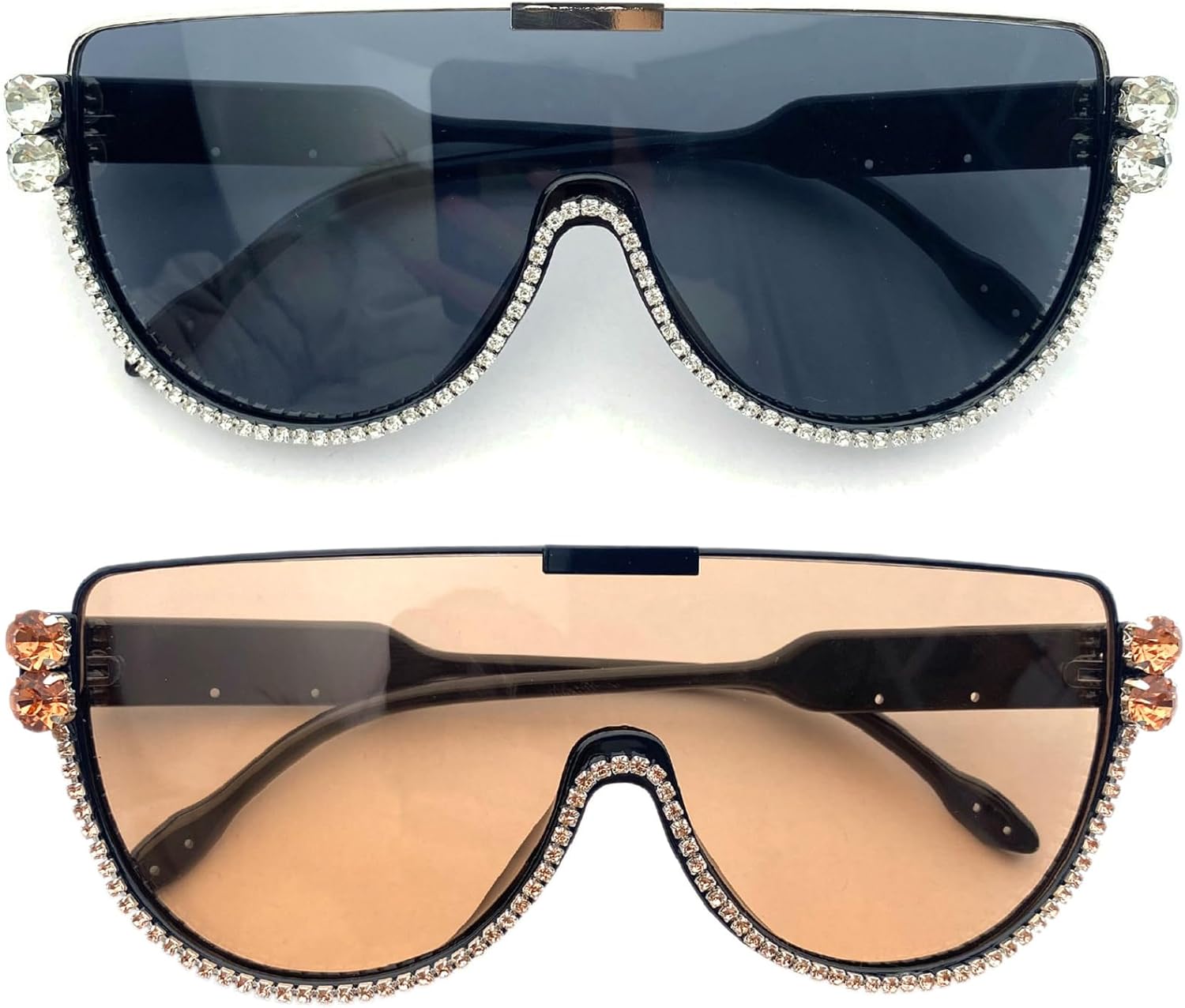 

Роскошные дизайнерские солнцезащитные очки в полуободковой оправе с крупными стразами для женщин и мужчин. Модные солнцезащитные очки в цельной оправе mincl, 2pcs-black&brown