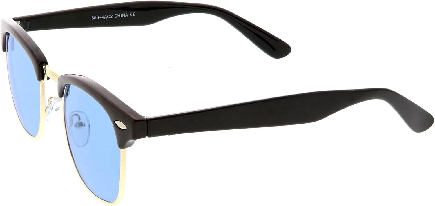 

zeroUV - Современные полуободковые солнцезащитные очки с квадратными линзами и цветными тонированными линзами в роговой оправе, диаметр линз 49 мм, Black Gold / Blue