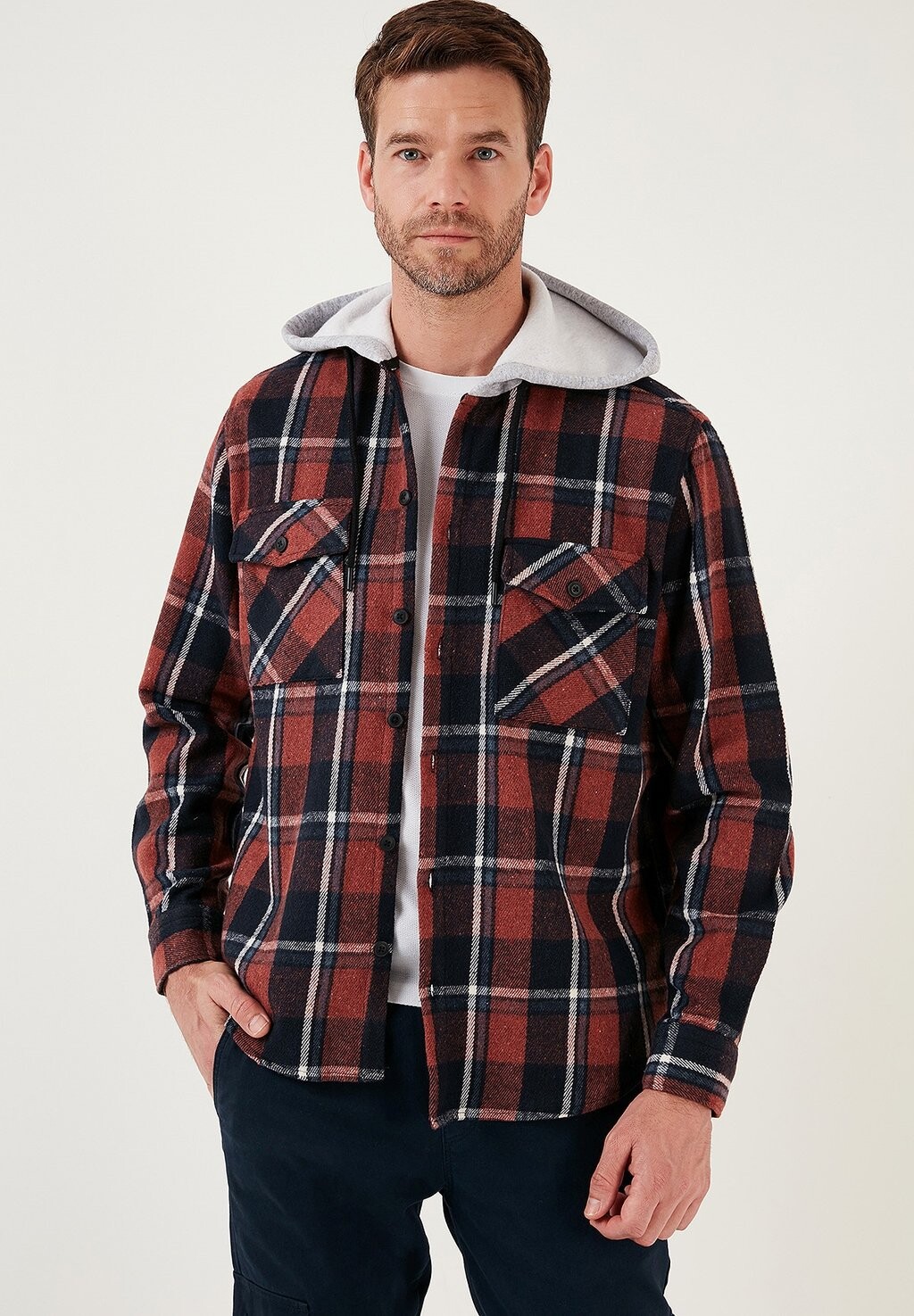 

Легкая куртка PLAID PATTERNED DOUBLE POCKET HOODED WINTER Buratti, цвет Cognac