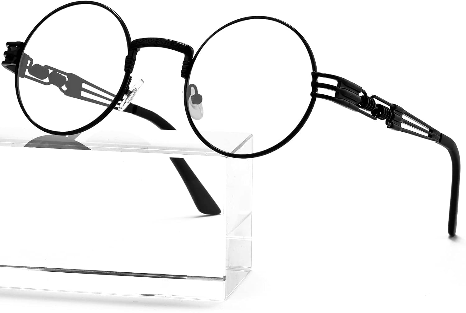 

Солнцезащитные очки AIEYEZO круглой формы в стиле стимпанк для мужчин и женщин, ретро-очки в стиле хиппи, металлическая оправа, линзы со 100% защитой от УФ-излучения, Black/Transparent