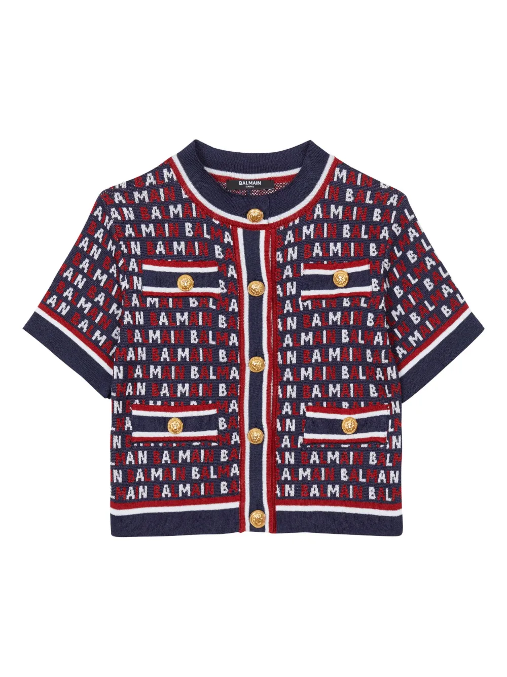 

Кардиган с короткими рукавами и жаккардовым логотипом Balmain Kids, синий