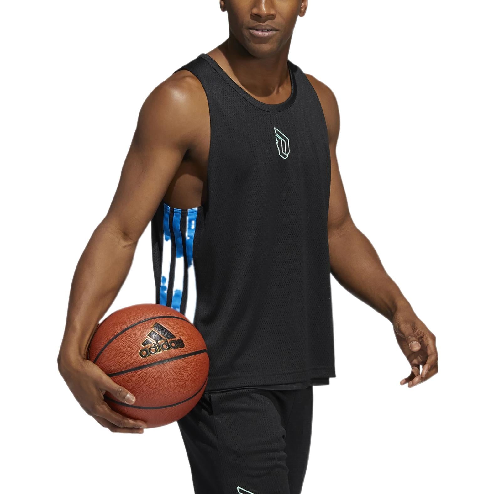 Жилет Men's adidas Lillard Logo Printing Stripe Basketball Sports Black Vest — фото 4