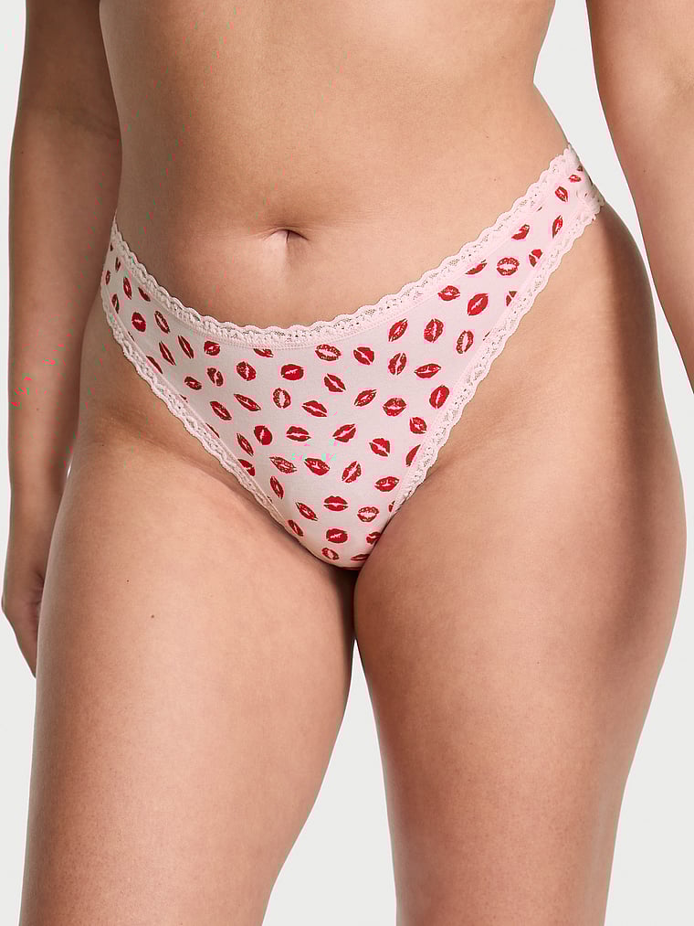 

Хлопковые стринги с кружевом на талии Lace Trim, lace trim angel pink lips