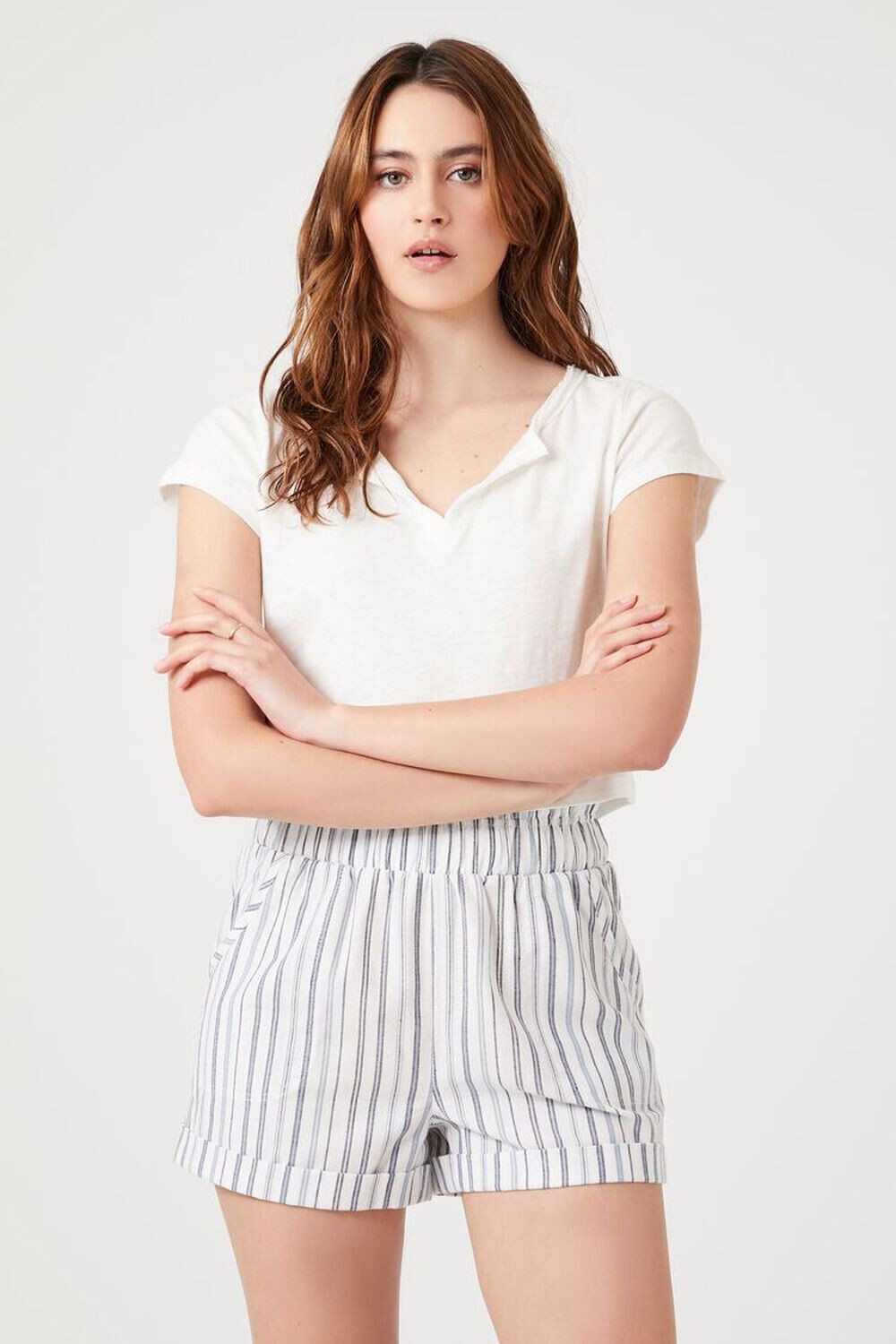 

Полосатые шорты с высокой посадкой Forever 21, черный