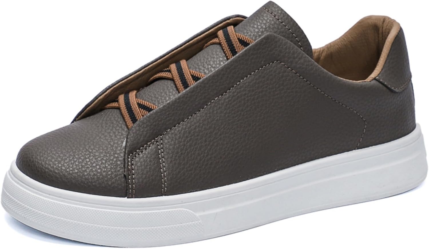 

Мужские слипоны из текстурированной кожи с широкими эластичными шнурками, резиновой подошвой на платформе и комфортной подкладкой, Модная обувь в стиле скейт для мужчин (черный, белый, темно-серый) Kelibasi