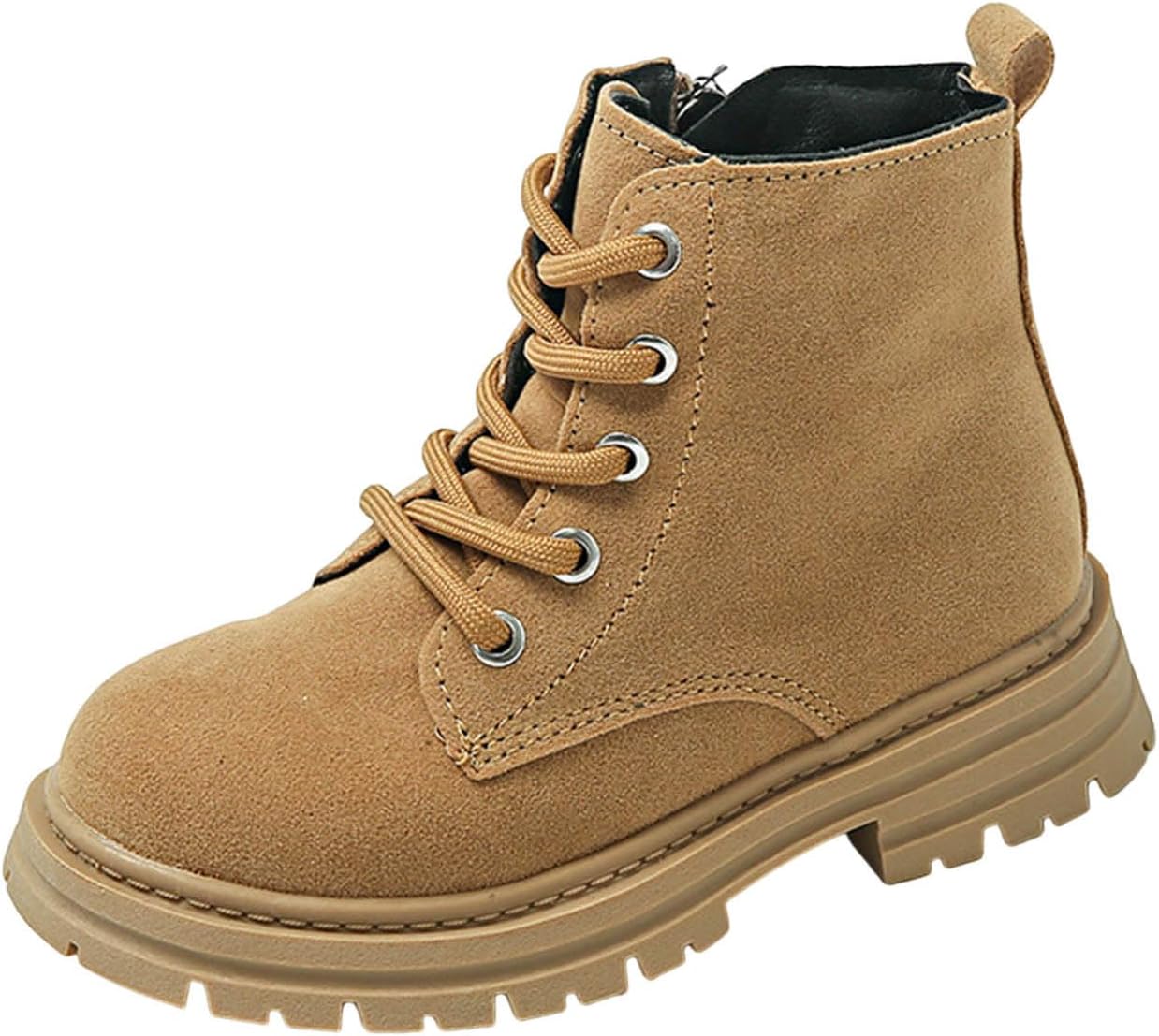 

Детские ботиночки для девочек 4-11T, на низком каблуке, с круглым носком, противоскользящие, шнуровка, стиль Британский, спортивные боевые ботинки Generic, Brown