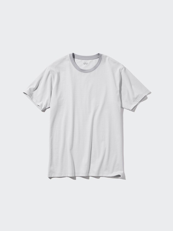 

Хлопковая футболка с круглым вырезом airism в полоску Uniqlo, серый