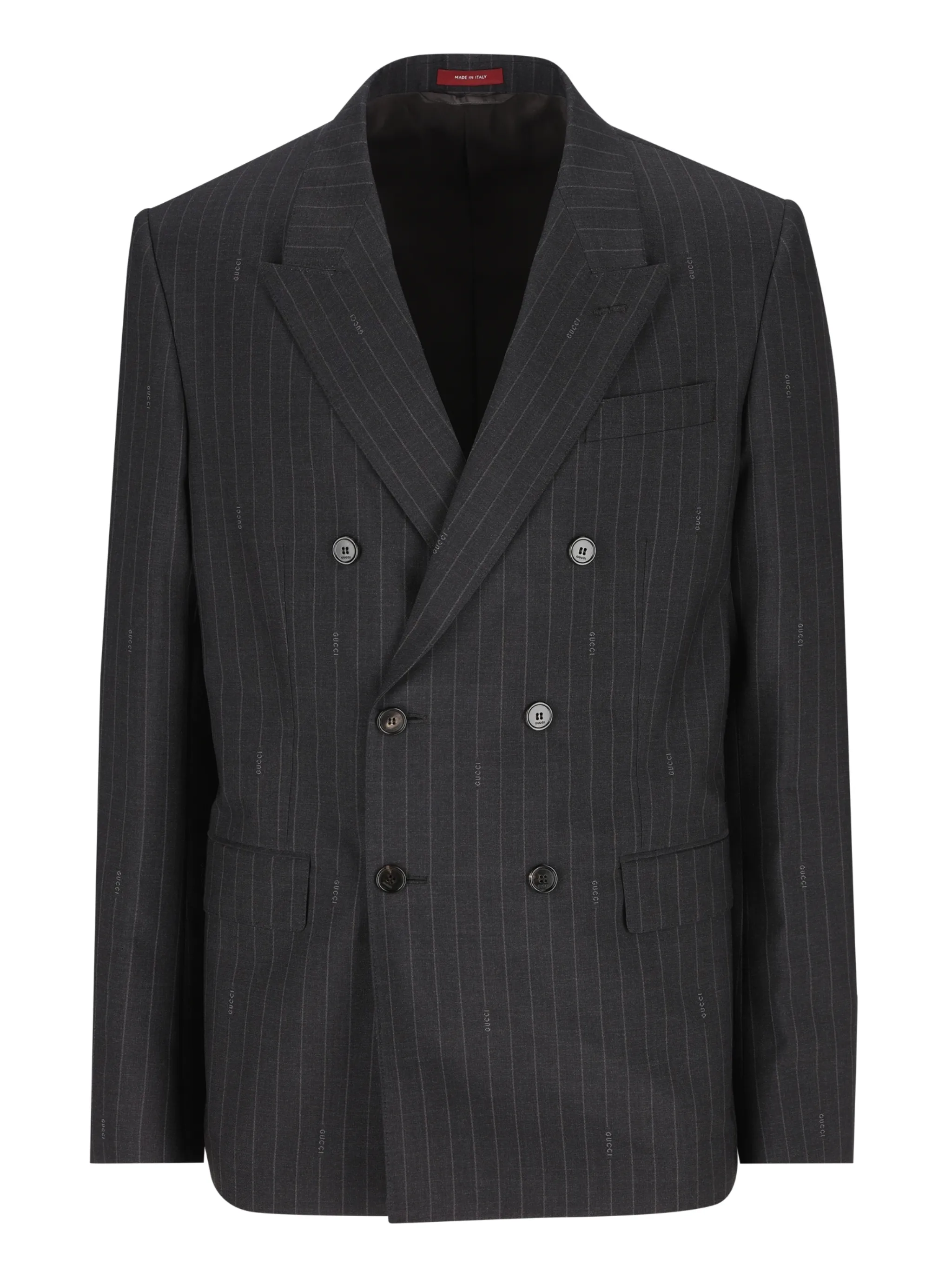 

Двубортный пиджак в тонкую полоску Gucci, серый