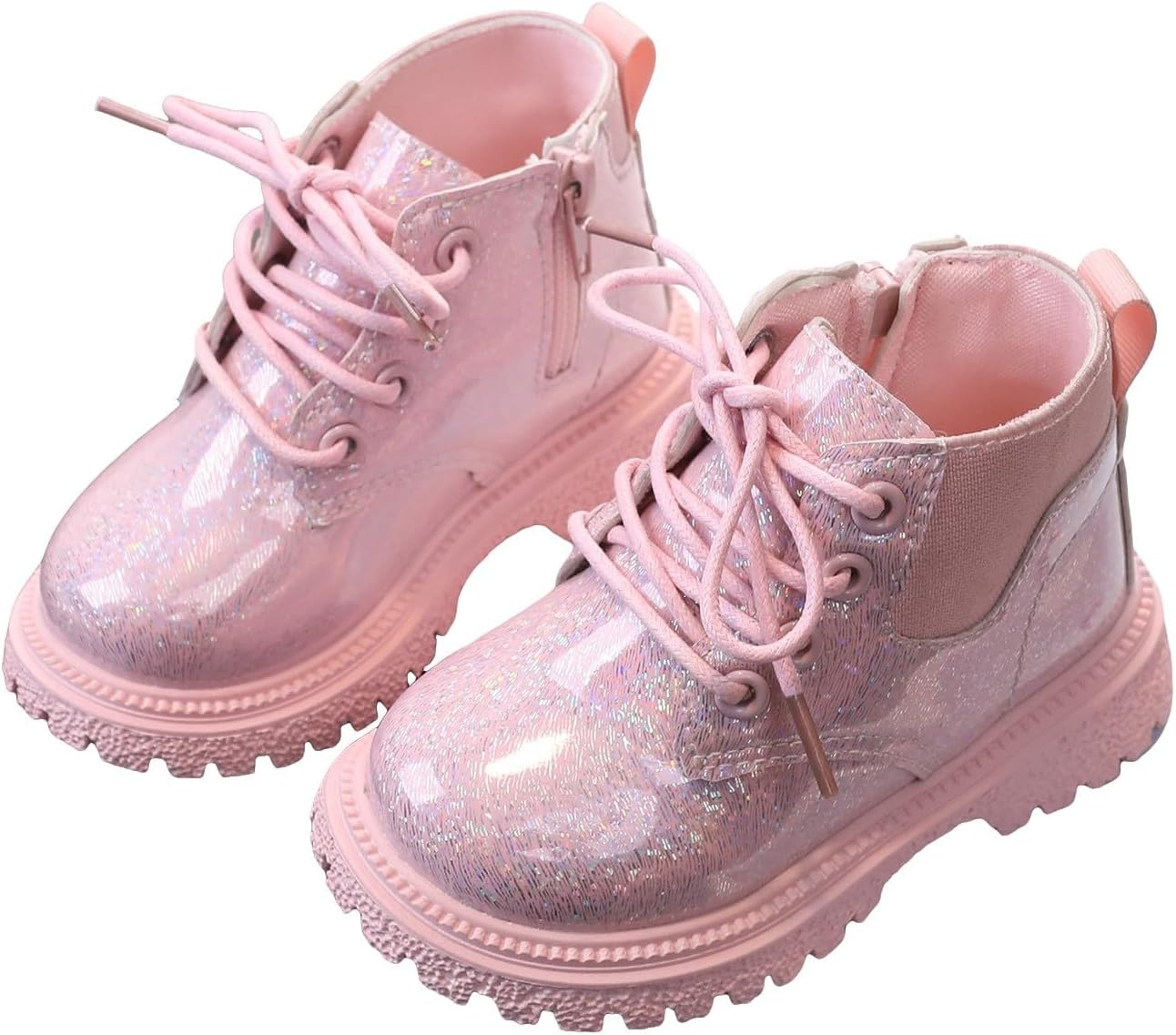 

Детские ботинки IWIHMIV для девочек, короткие осенние ботиночки на шнуровке с кожаным верхом и боковой молнией, противоскользящие, Pink