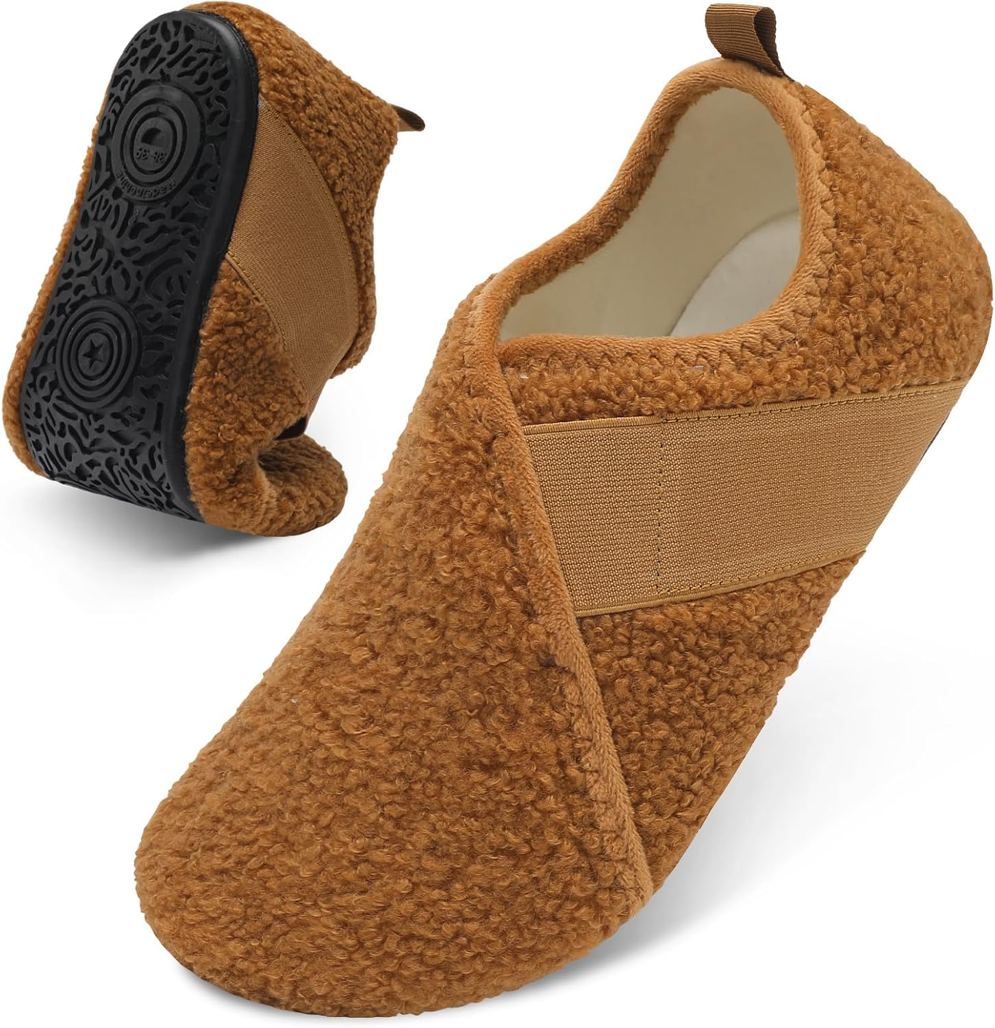 

Домашние тапочки Besroad для женщин и мужчин, удобные тапочки-носки с меховой отделкой, мягкой резиновой подошвой для дома, спальни, путешествий и йоги, коричневый