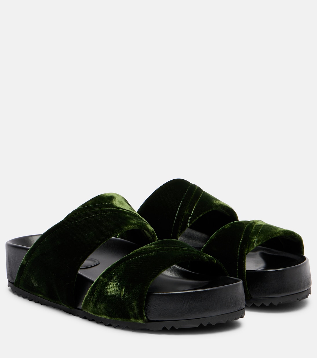 Бархатные шлепанцы с кожаной отделкой Dries Van Noten, оливковый