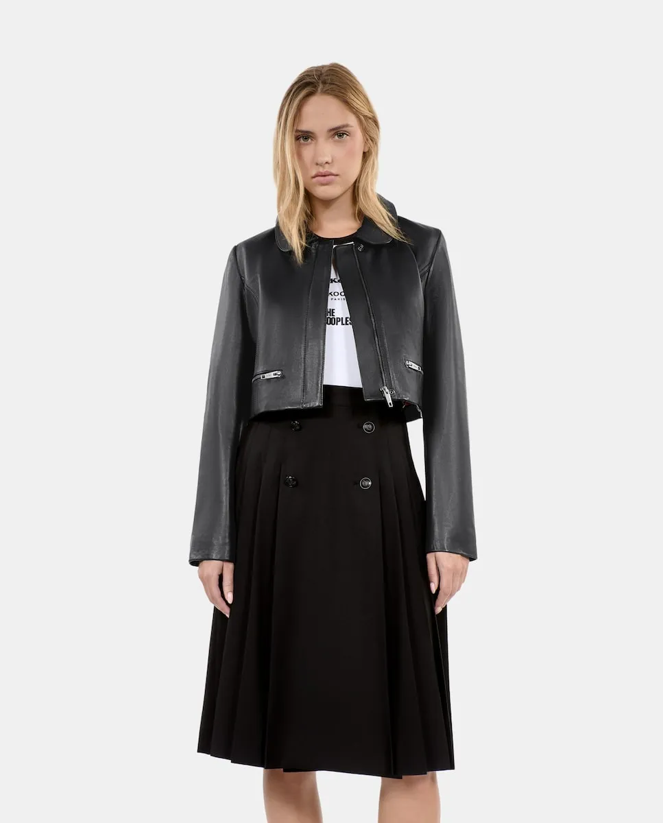 

Короткая женская куртка из гладкой кожи The Kooples, черный
