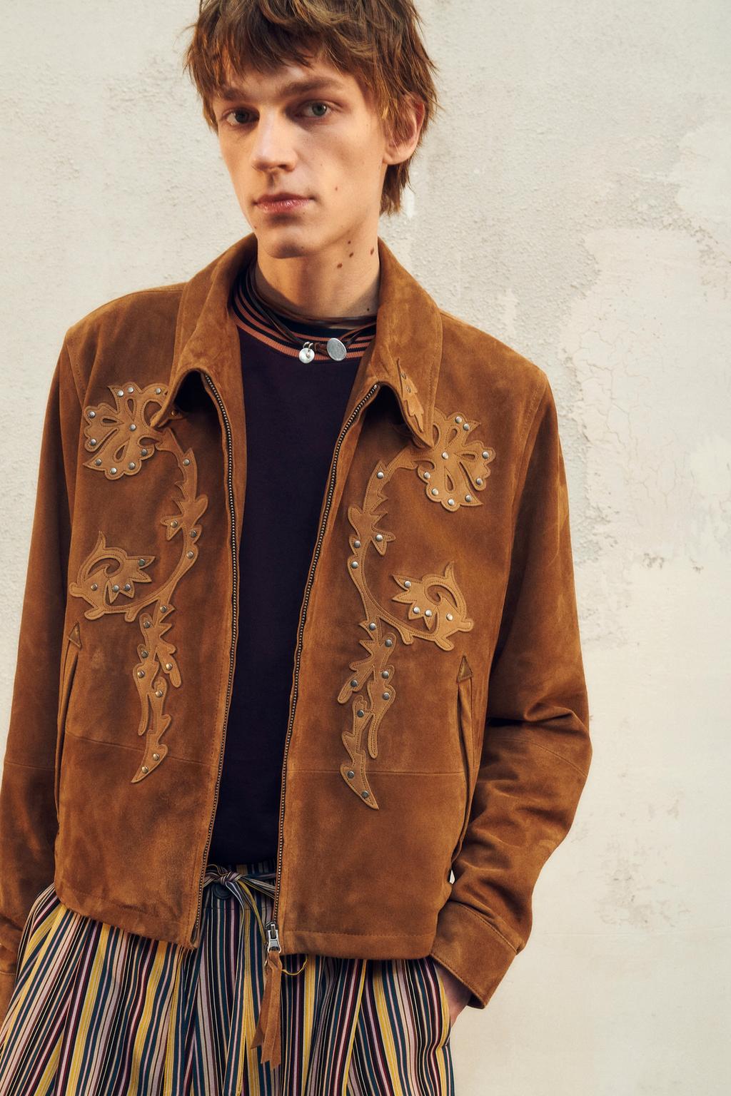 

Замшевая кожаная куртка ZARA, цвет Mid-camel