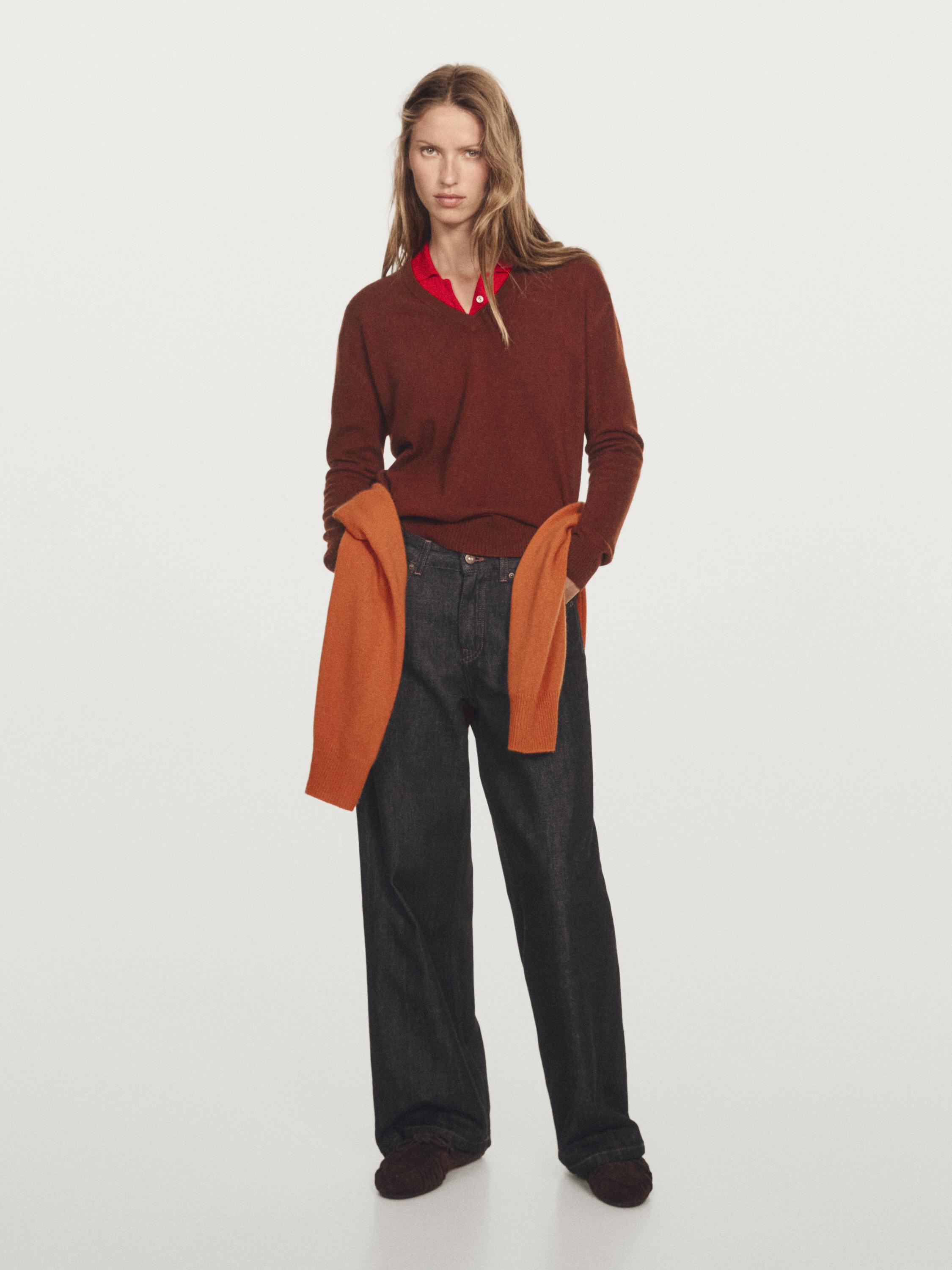 

Вязаный свитер из 100% кашемира с V-образным вырезом Massimo Dutti, бордовый