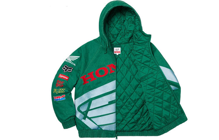 Куртка Supreme x Honda Fox Racing Puffy Zip Up Jacket 'Green', зеленый — фото 3