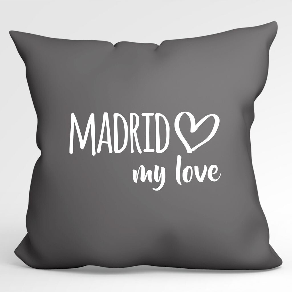 

Huuraa Pillow Madrid my love Декоративная подушка с наполнителем размером 40х40см Серый стальной для всех любителей Мадрида Испания Идея подарка для друзей и семьи Hellweg Druckerei