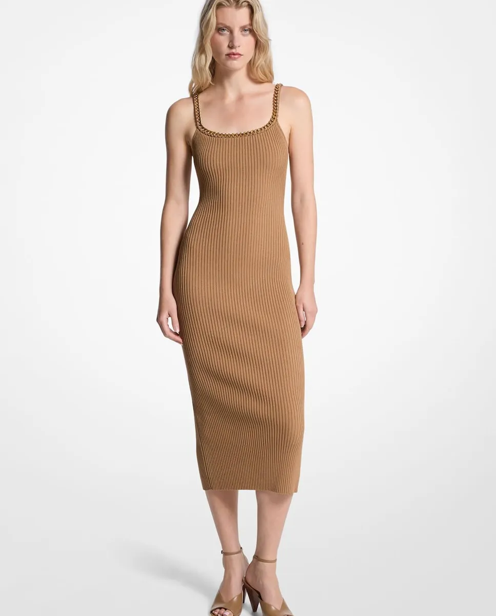 

Миди-платье на бретелях из вязаного в рубчик материала Michael Michael Kors, коричневый