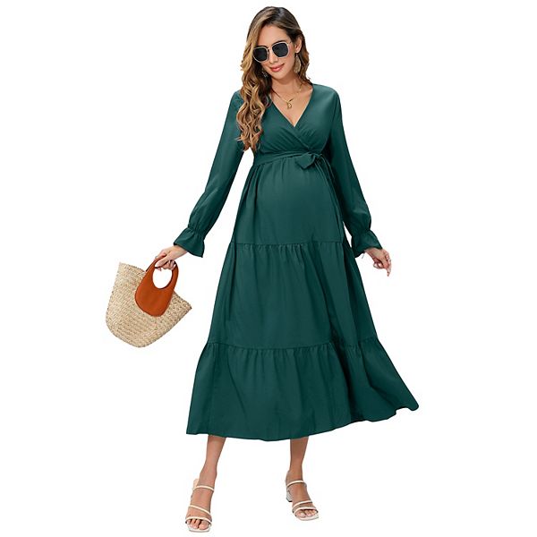 

Женское богемное платье с длинным рукавом и рюшами Seoria, Dark Green