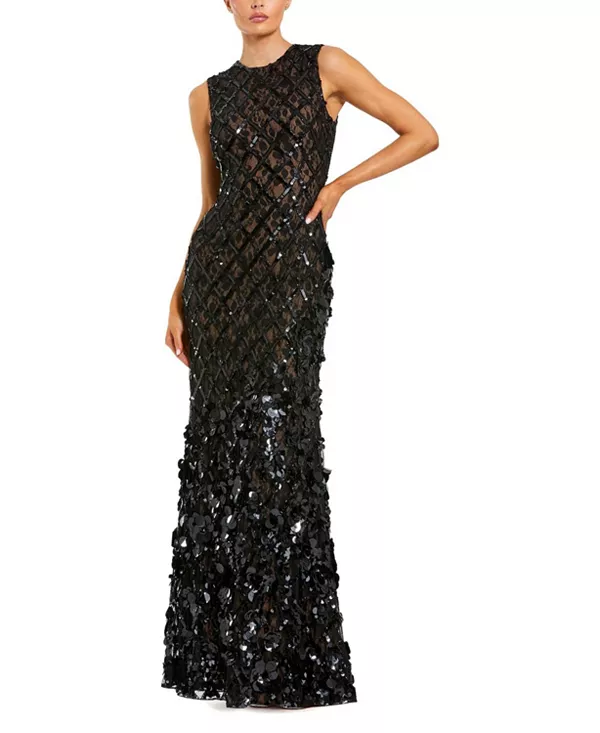 

Платье-Русалка без рукавов, расшитое бисером и пайетками, из сетчатой ткани Mac Duggal, черный