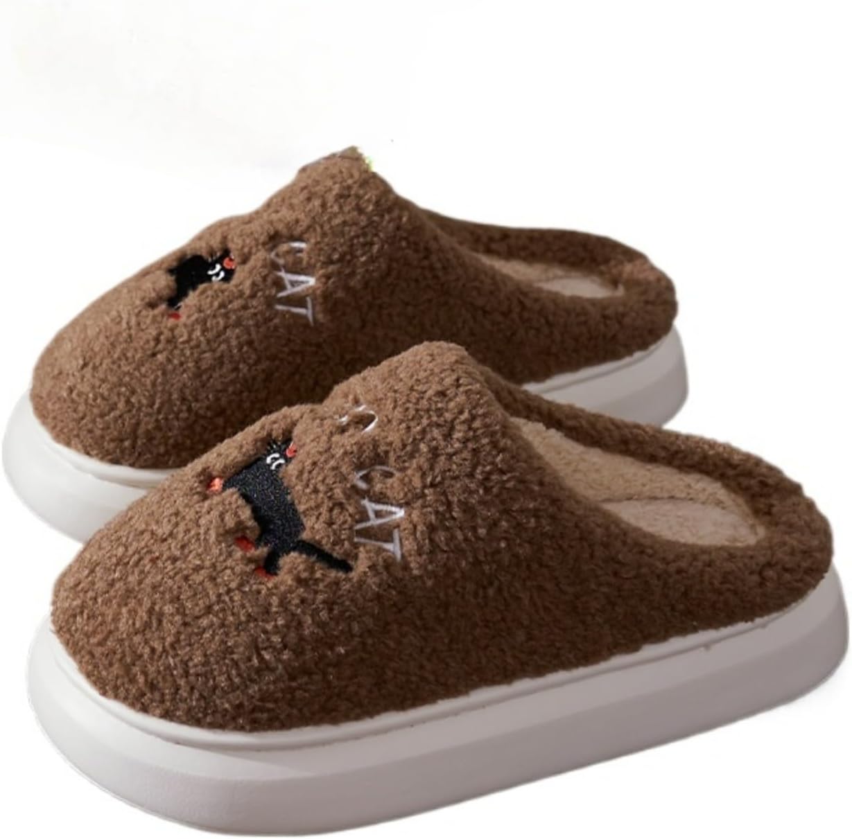 

Милые тапочки с котиком для женщин и мужчин, плюшевые, пушистые, забавные, для любителей кошек, для дома и улицы, теплые, с мультяшным дизайном, противоскользящие Elirar, коричневый