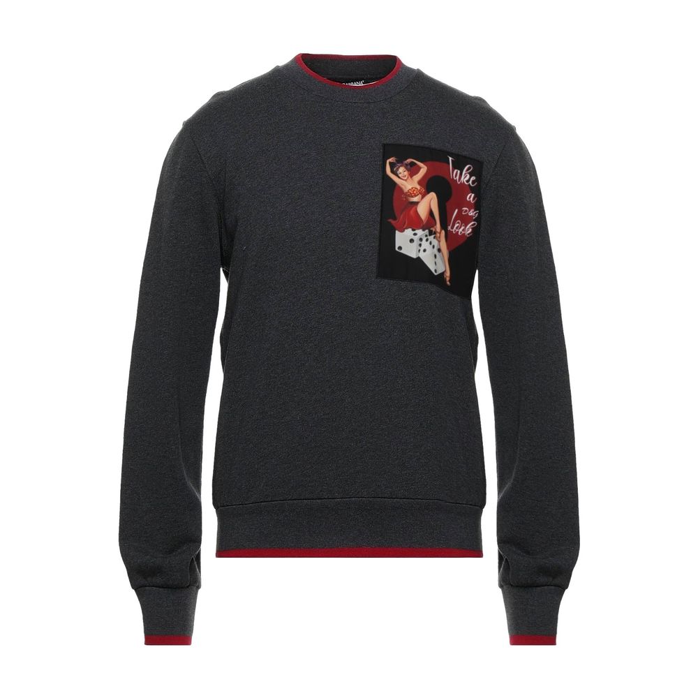 

Элегантная серая хлопковая толстовка с красными акцентами Dolce & Gabbana