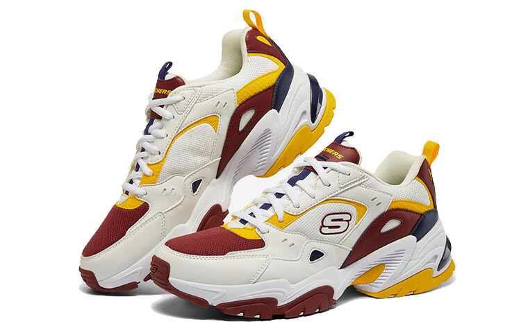 Кроссовки Stamina V2 Chunky мужские низкие белые/красновато-желтые Skechers — фото 3