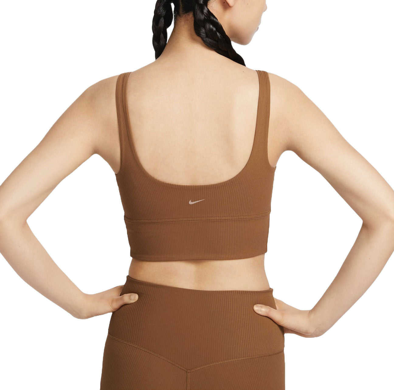 (WMNS) Спортивный бюстгальтер Nike Zenvy Rib Light-Support Padded Longline, азиатский размер, цвет «Светло-коричневый» — фото 2