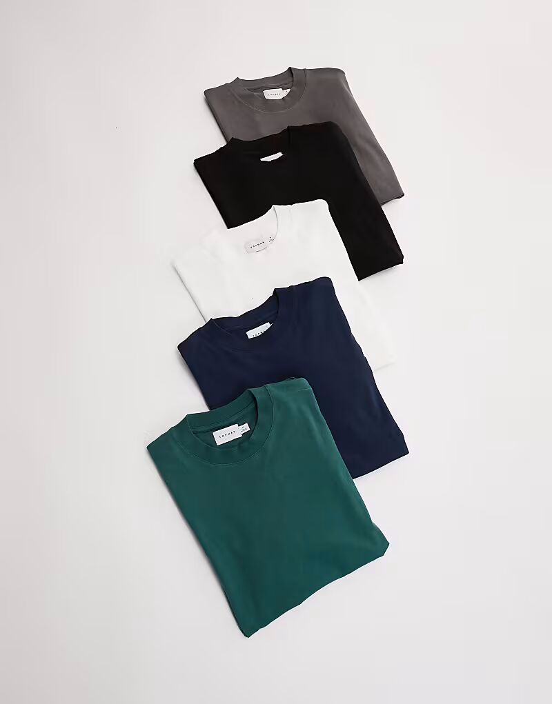 

Футболки Topman свободного кроя, комплект из 5 пар в черном, белом, сером, темно-синем и темно-зеленом цветах