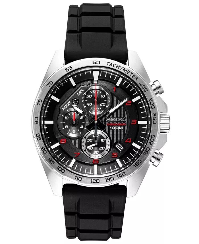 

Мужские часы с хронографом, черный силиконовый ремешок, 43,9 мм Seiko