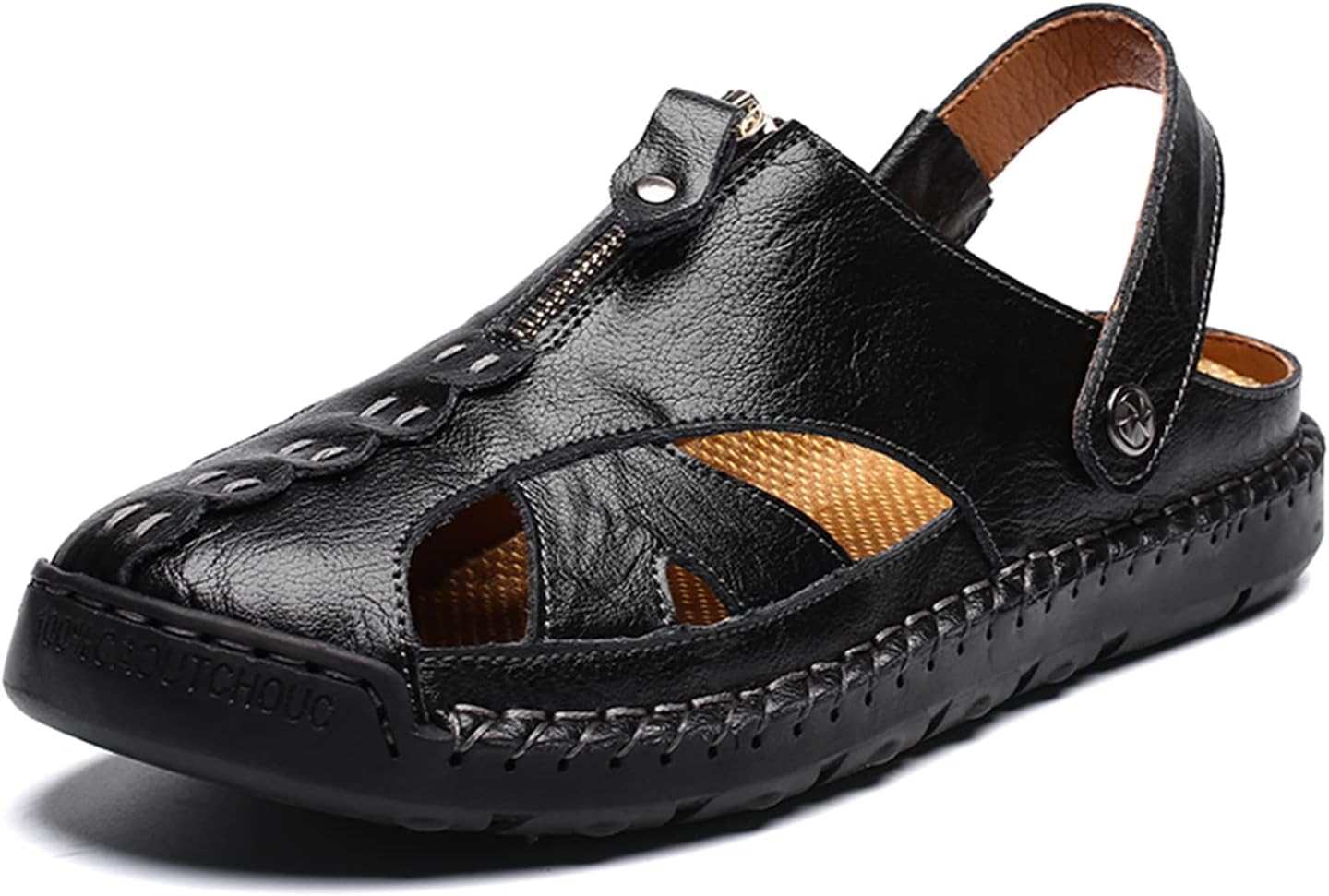 

Мужские спортивные сандалии ручной работы, сандалии для походов, с закрытым носком, кожаные, легкие, для трекинга и повседневной носки Abborora, черный