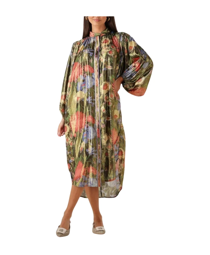 

Зеленое платье миди с цветочным узором Mes Demoiselles, мультиколор