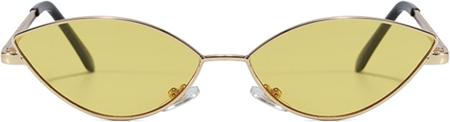 

Солнцезащитные очки Bullabulling в стиле ретро, ​​овальные, для женщин, 80-90-е, маленькие овальные очки «кошачий глаз», модные винтажные, золотистые, узкие, Gold Yellow