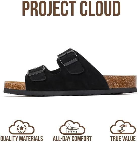 Мужские сандалии Project Cloud из 100 натуральной кожи с амортизирующей стелькой из натуральной пробки, сандалии с двумя ремешками и пряжками, летние нескользящие (Heritage), черный — фото 4