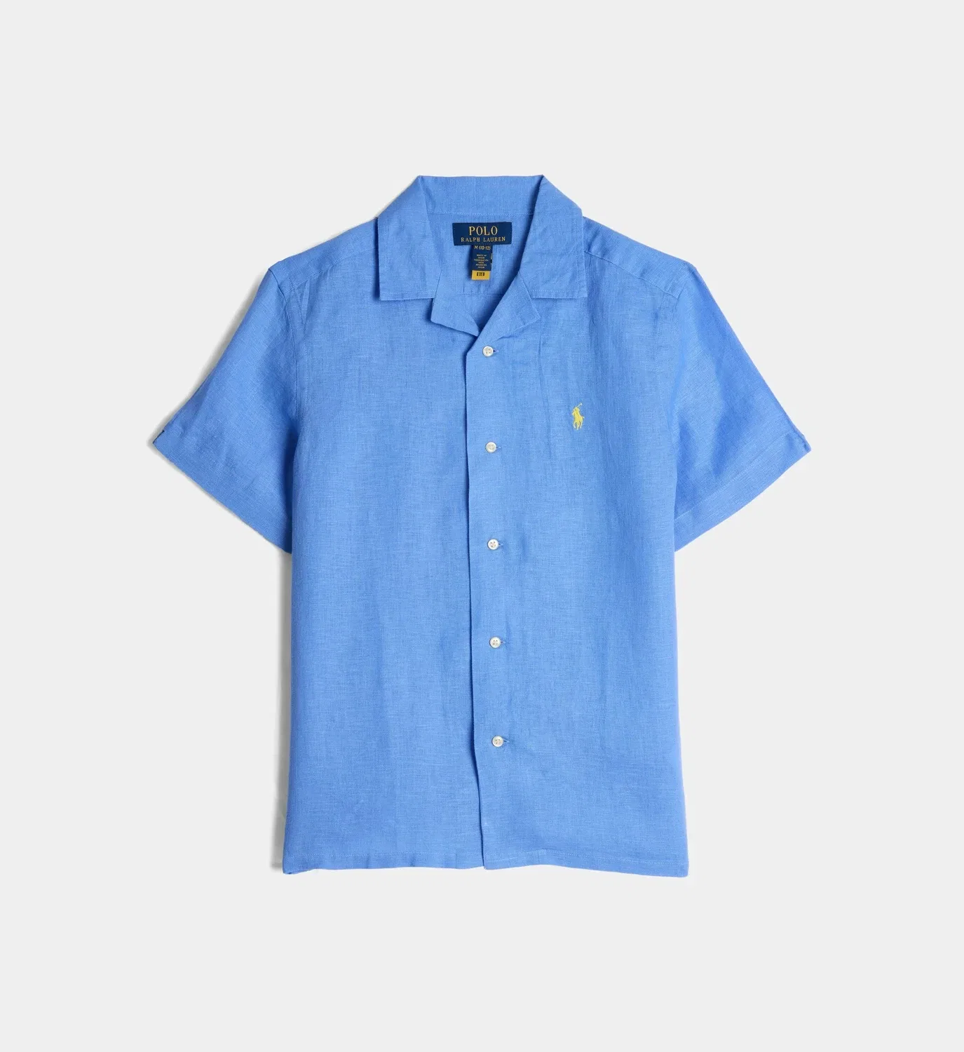 Рубашка с короткими рукавами прямого кроя из льна Polo Ralph Lauren, синий