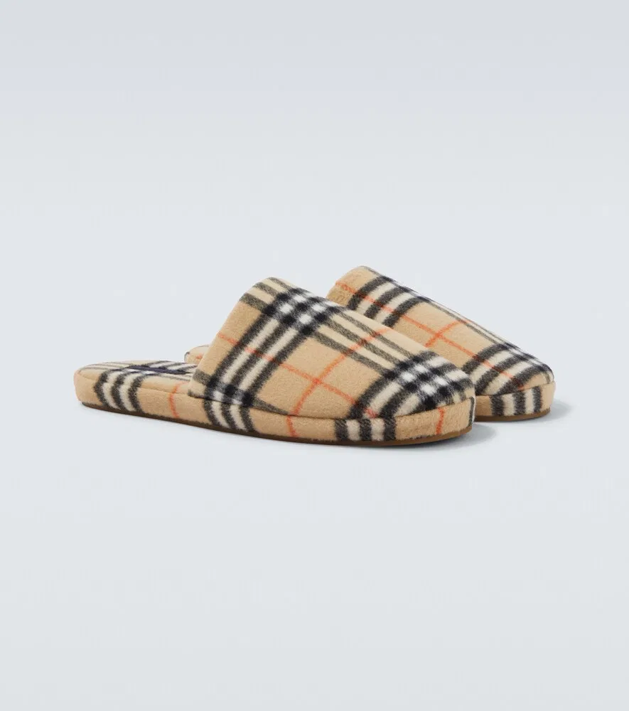 Тапочки Burberry в клетку, бежевый